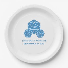 Blue D20 Dice Bröllop Pappra Tallrikar