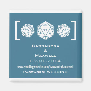 Blue D20 Dice Gamer Bröllop Info Magnet v2