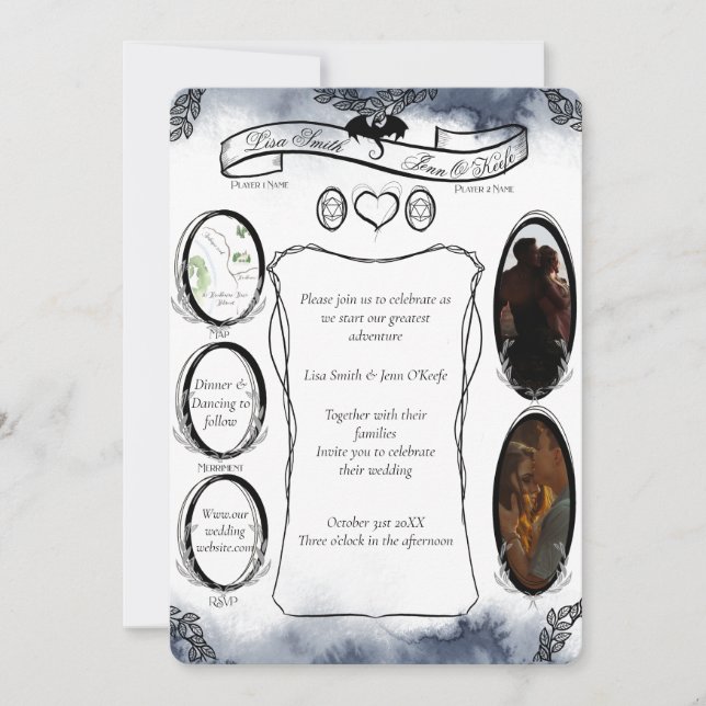 Blue D20 Tabletop RPG Fantasy Dice Bröllop inbjude Inbjudningar (Framsida)