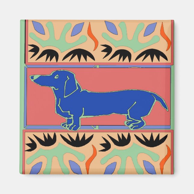 Blue Dachshund Abstrakt Fauvism Magnet (Framsidan)