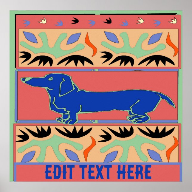 Blue Dachshund Abstrakt Fauvism Poster (Framsidan)