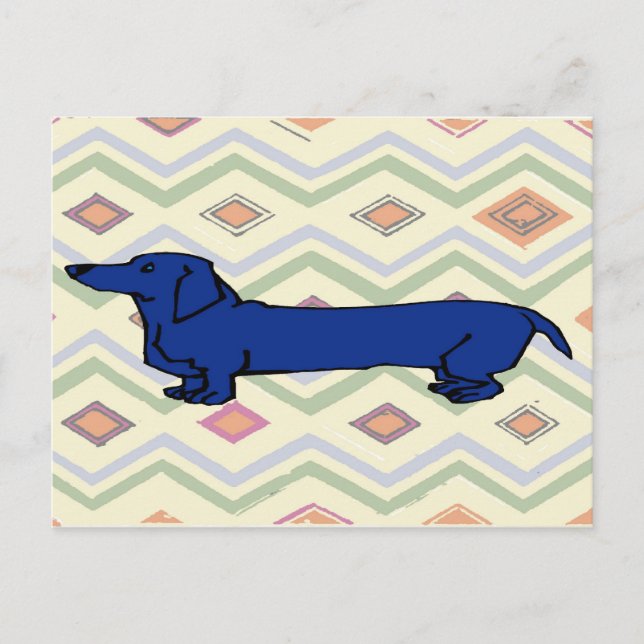 Blue Dachshund Abstrakt Fauvism Vykort (Framsida)