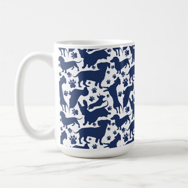 Blue Dachshund Mönster Dekorativ kudde-teatern Kaffemugg (Vänster)