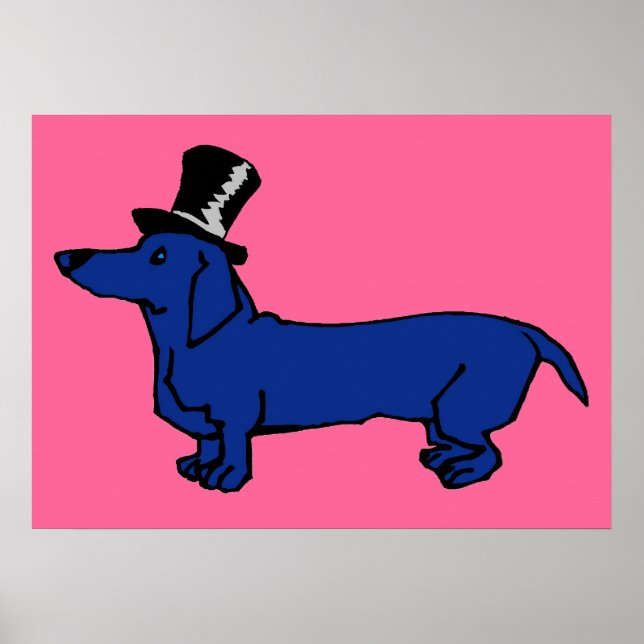 Blue Dachshund Top hat Poster (Framsidan)
