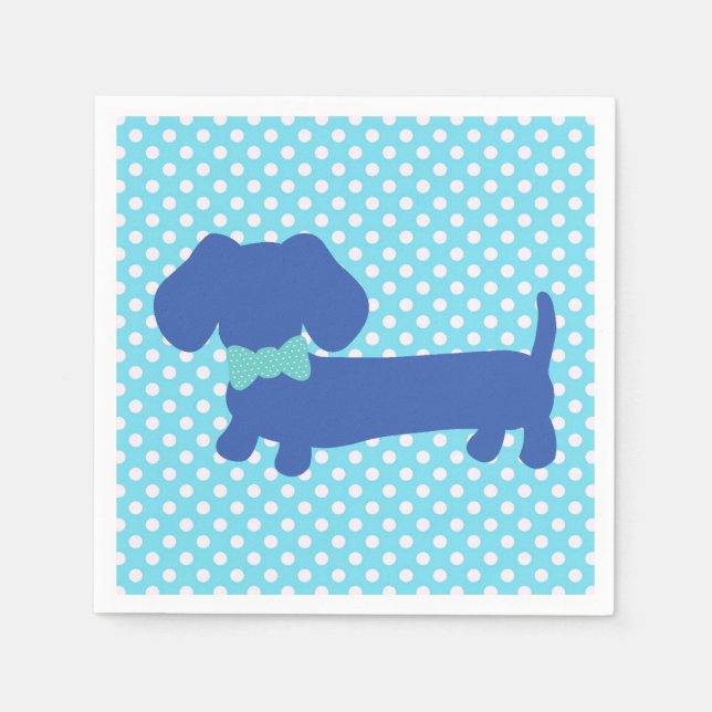 Blue Dachshund Wiener Hund Party Napkins Pappersservett (Framsidan)