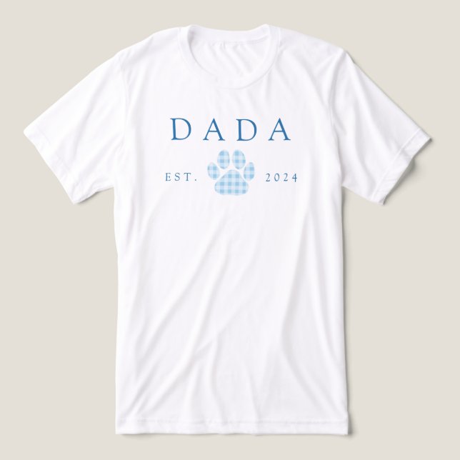 Blue Dada Gingham Puppy Paw Skriv ut födelsedag T Shirt (Design Framsida)