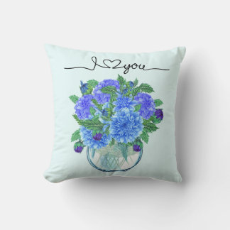Blue Dahlia Bouquet Pillow Kudde