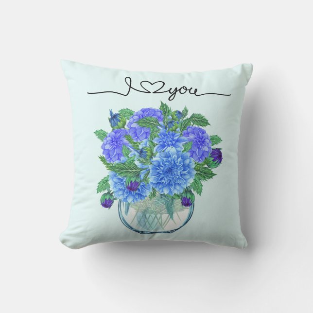 Blue Dahlia Bouquet Pillow Kudde (Framsida)