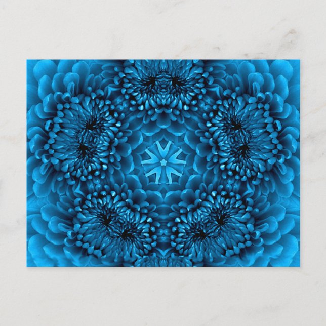 BLUE DAHLIA FlOWER Abstrakt Blommigt Vykort (Framsida)