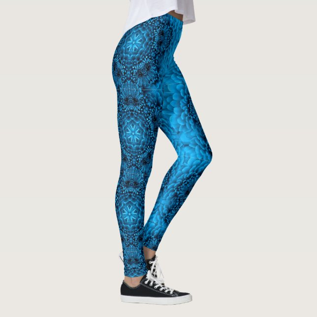 BLUE DAHLIA FLOWERS Abstrakt Blommigt Leggings (Höger)