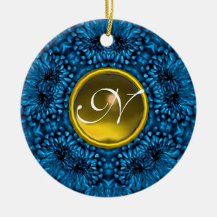 BLUE DAHLIA GULT TOPAZ MONOGRAM JULGRANSPRYDNAD KERAMIK