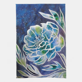 Blue Dahlia Navy Teal Celestial Blommigt Watercolo Kökshandduk