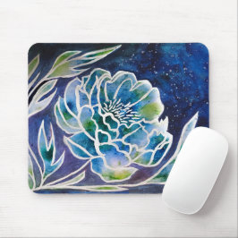 Blue Dahlia Navy Teal Celestial Blommigt Watercolo Musmatta