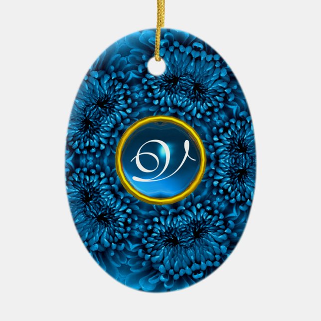 BLUE DAHLIA SAPPHIRE MONOGRAM JULGRANSPRYDNAD KERAMIK (Framsidan)