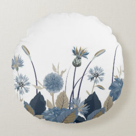 Blue Dahlias Cornblomma Rund Kudde