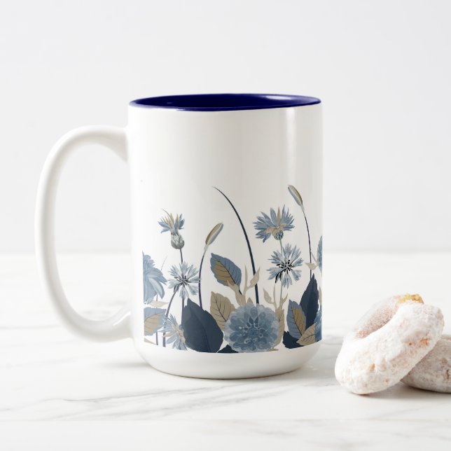 Blue Dahlias Cornblomma Två-Tonad Mugg (Med munk)