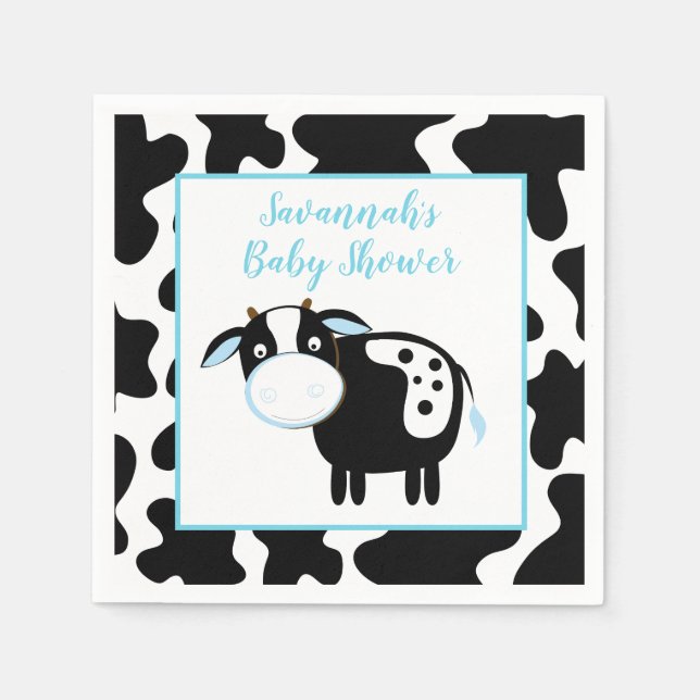 Blue Dairy Cow Boy Shower Napkins Pappersservett (Framsidan)