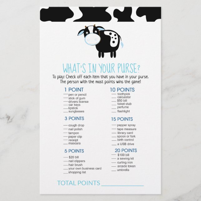 Blue Dairy Cow What's in Your Purse Game (Framsida)