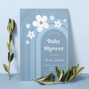 Blue Daisy Boho Rainbow Ombre 70s Baby Shower Inbjudningar