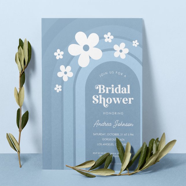 Blue Daisy Boho Rainbow Ombre 70s Möhippa Inbjudningar (Skapare uppladdad)