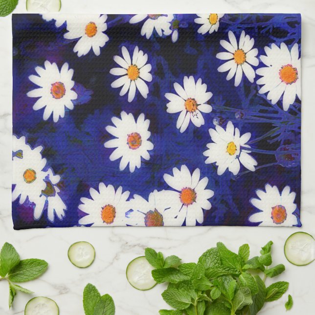 Blue Daisy Garden Art Kitchen Towel Kökshandduk (Vikta)