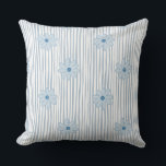 Blue Daisy Striped Pattern  Kudde<br><div class="desc">Charming decorative throw pillow featuring a soft blue daisy floral pattern over delicate vertical stripes. This cute botanical cushion brings a calm and cozy cottagecore aesthetic to living rooms, bedrooms, dorm rooms, and farmhouse interiors. Perfect for spring and summer home decor, floral lovers, and anyone looking to add a soft...</div>