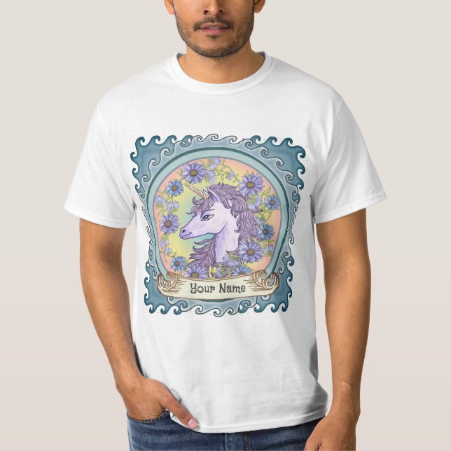 Blue Daisy Unicorn T Shirt (Framsida)