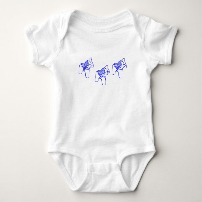 Blue Dala Horse Baby Bodykostym T Shirt (Framsida)