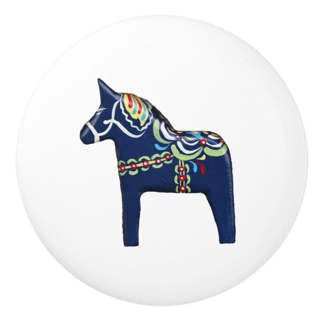 Blue Dala Horse Ceramic Knob Knopp (Framsidan)