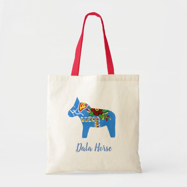 Blue Dala Horse Tote Bag Tygkasse (Framsidan)