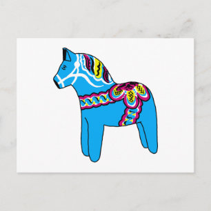 Blue Dala Horse Vykort