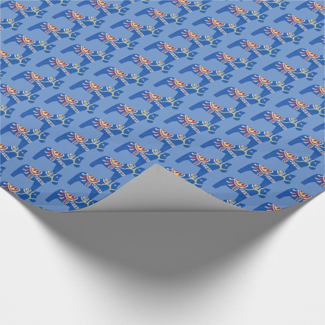 Blue Dala Horses Wrapping Papper Presentpapper (Hörn)
