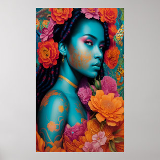 Blue dam med spiral hår poster