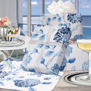 Blue Dam Modern Vintage Stor Blommigt Toile Silver Presentpapper