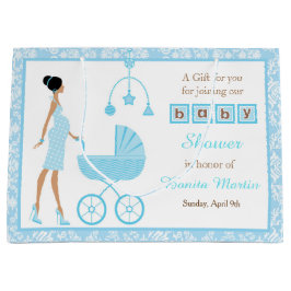 Blue Damask African American Women Baby Shower