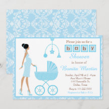 Blue Damask African American Women Baby Shower