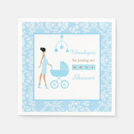 Blue Damask African American Women Baby Shower Pappersservett
