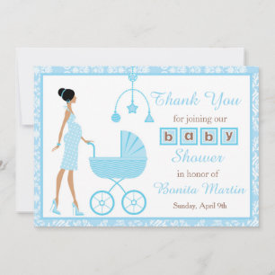 Blue Damask African American Women Baby Shower Tack Kort