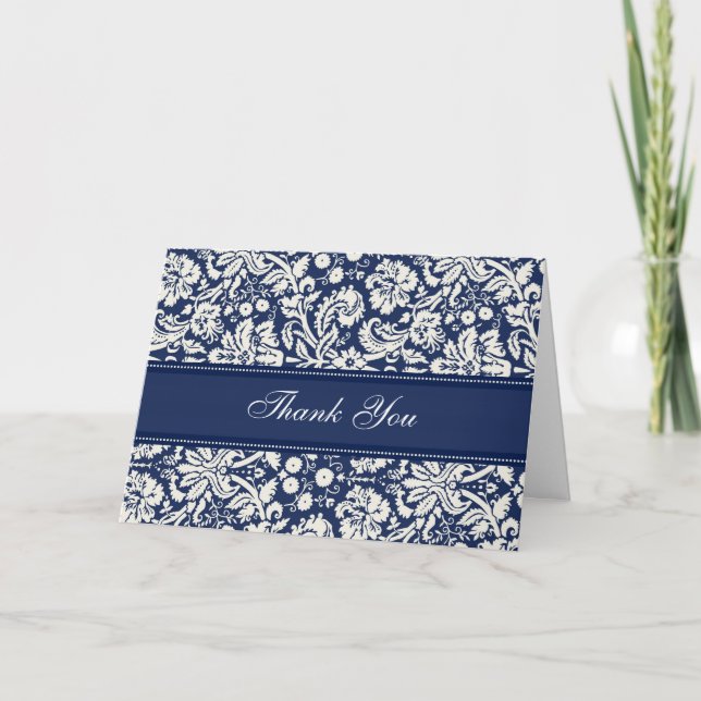 Blue Damask Baby Shower Värdinna Tack Kort (Framsida)