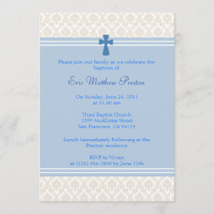 Blue Damask Baptism/Christening-inbjudan Inbjudningar