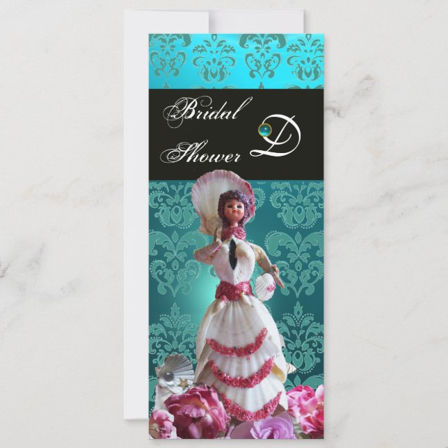 BLUE DAMASK BEACH WEDDING - MÖHIPPA MONOGRAM INBJUDNINGAR (Framsida)