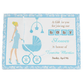 Blue Damask Blonde Woman Baby Shower