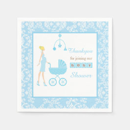 Blue Damask Blonde Woman Baby Shower Pappersservett