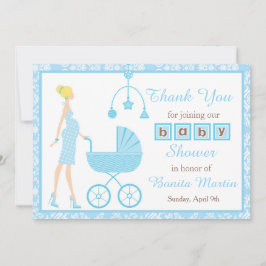 Blue Damask Blonde Woman Baby Shower Tack Kort