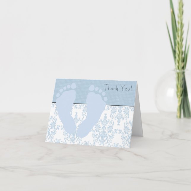 Blue Damask Blue Baby Feet Baby Tack Kort (Framsida)