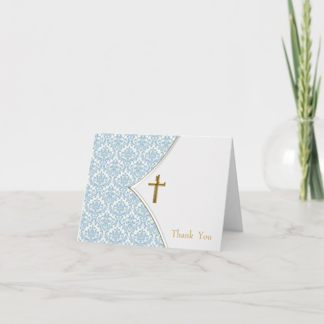 Blue Damask Christening Tack (Framsida)