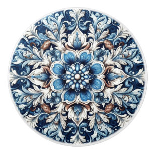 Blue Damask Fleur Mandala Knopp