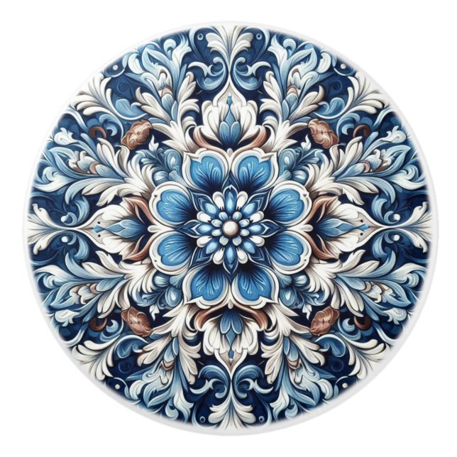 Blue Damask Fleur Mandala Knopp (Framsidan)