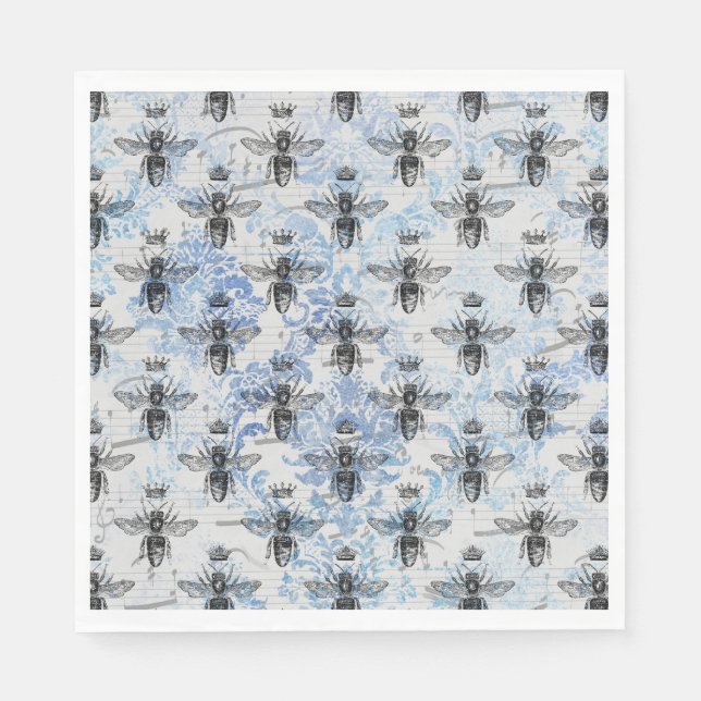Blue Damask Honeybee Pappersservett (Framsidan)