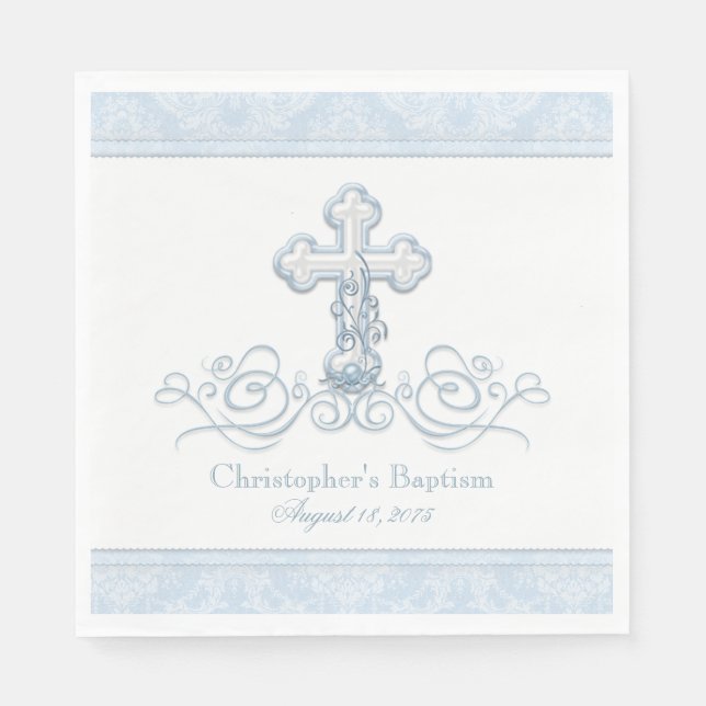 Blue Damask Kor Baptism Communion Napkins Pappersservett (Framsidan)